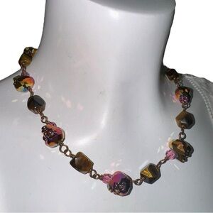 Tigers Eye Swarovski Crystal Skulls Necklace